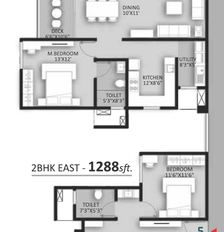 2 BHK floor plan — Ankuraa Pristine Park