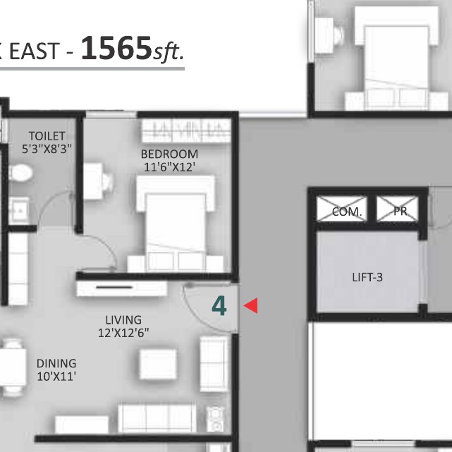 3 BHK floor plan — Ankuraa Pristine Park